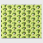 Groene Funny Cartoon Broccoli Vegetarian Pattern Cadeaupapier (Vlak)