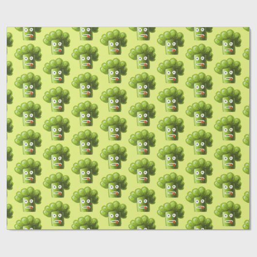 Groene Funny Cartoon Broccoli Vegetarian Pattern Cadeaupapier (Vlak)