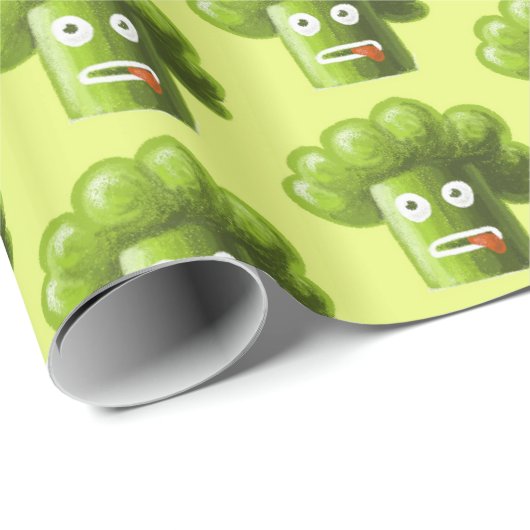 Groene Funny Cartoon Broccoli Vegetarian Pattern Cadeaupapier (Rol Hoek)