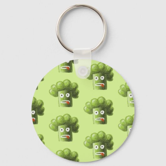 Groene Funny Cartoon Broccoli Vegetarian Pattern Sleutelhanger (Voorkant)