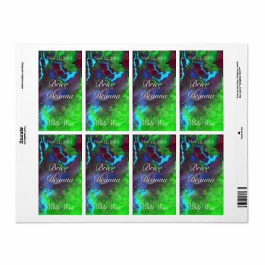 Groene Fusion 2 Bruiloft Wijn Label (Full Sheet)