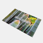 Groene Fuzzy Cacti Close-up Foto Welkomstscript Deurmat (Schuin)