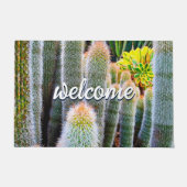 Groene Fuzzy Cacti Close-up Foto Welkomstscript Deurmat (Voorkant)