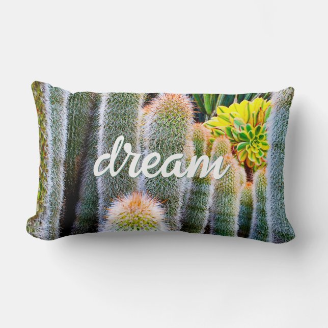 Groene Fuzzy Cactussen Foto Droom Citaat Script Ve Kussen (Voorkant)