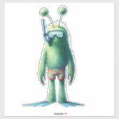 Groene Fuzzy Snorkelen Alien Sticker (Vel)