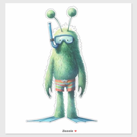 Groene Fuzzy Snorkelen Alien Sticker (Vel)