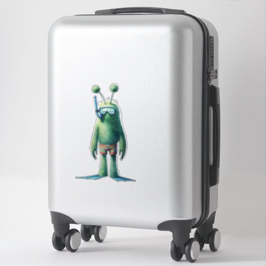 Groene Fuzzy Snorkelen Alien Sticker (Koffer)