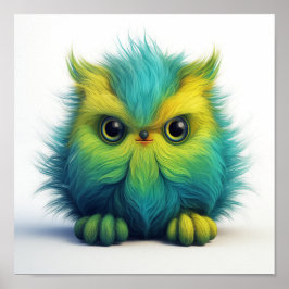 Groene Fuzzy Uil Fantasy Creature Poster
