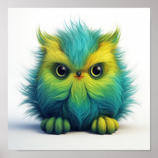 Groene Fuzzy Uil Fantasy Creature Poster (Voorkant)