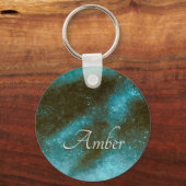 Groene Galaxy Glitter Abstract Persoonlijk Sleutelhanger (Voorkant)