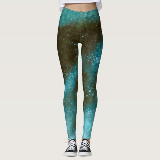 Groene Galaxy Glitter Abstracte Leggings (Voorkant)