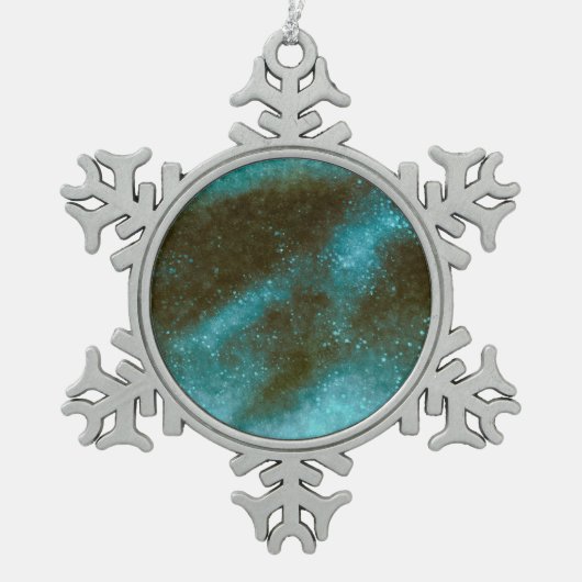 Groene Galaxy Sparkles Abstract Tin Sneeuwvlok Ornament (Voorkant)