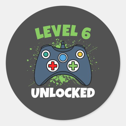 Groene Game Controller Niveau 6 Ontgrendeld Verjaa Ronde Sticker (Voorkant)