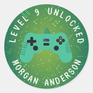 Groene gamer op jaarniveau ronde sticker