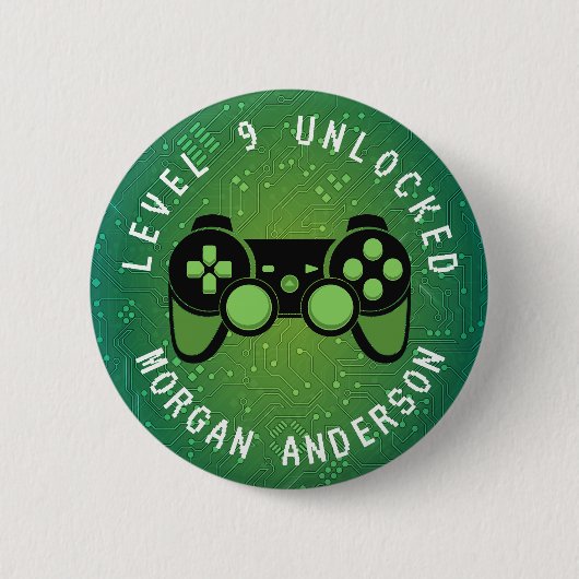 Groene gamerniveau niet-vergrendelde verjaardag ronde button 5,7 cm (Voorkant)