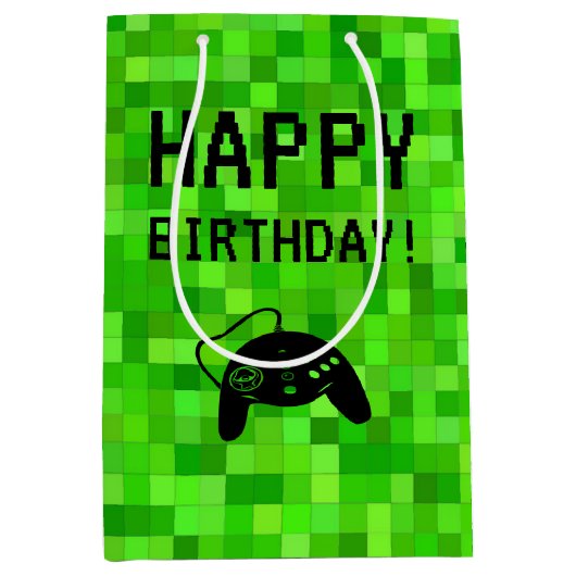Groene gamerpixels | Aangepaste geboortedag Medium Cadeauzakje (Voorkant)