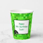 Groene gamerpixels | Aangepaste geboortedag Papieren Bekers (Achterkant)