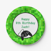 Groene gamerpixels | Aangepaste geboortedag Papieren Bordje (Voorkant)