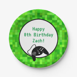 Groene gamerpixels | Aangepaste geboortedag Papieren Bordje