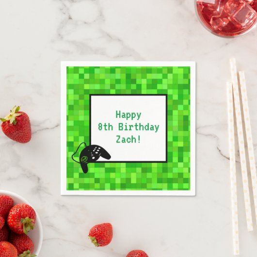 Groene gamerpixels | Aangepaste geboortedag Servet (Insitu)