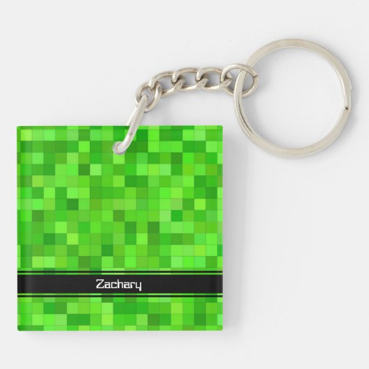 Groene gamerpixels Acrylische Sleutelhanger (Achterkant)