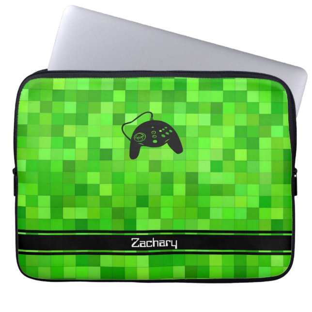 Groene gamerpixels | Gepersonaliseerd Laptop Sleeve (Voorkant)