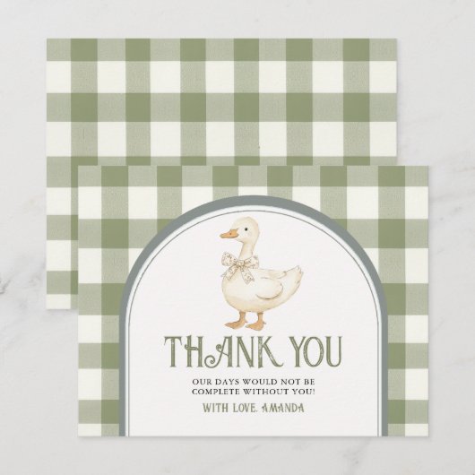 Groene Gans Baby shower Bedankt Kaart (Voorkant / Achterkant)