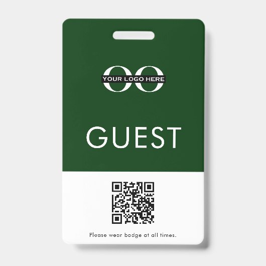 Groene gastbadge met aangepaste Logo- en QR-code Badge (Voorzijde)
