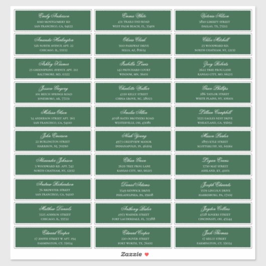 Groene gasten namen adres. Bruiloft verzendlabel Sticker (Vel)