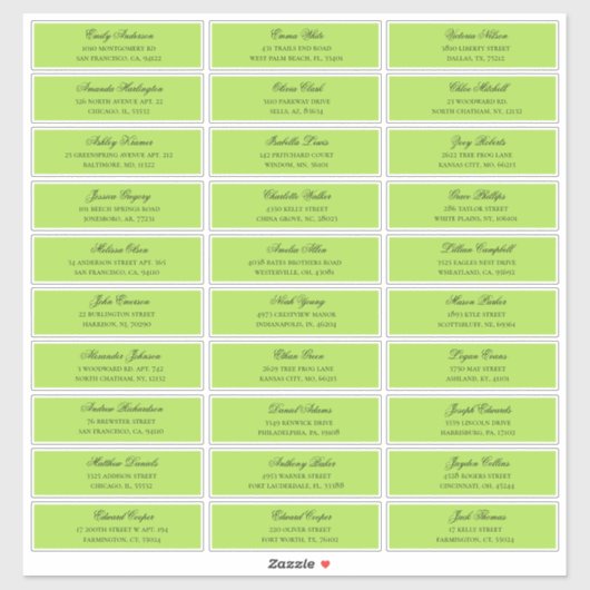 Groene gasten namen adres. Bruiloft verzendlabel Sticker (Vel)