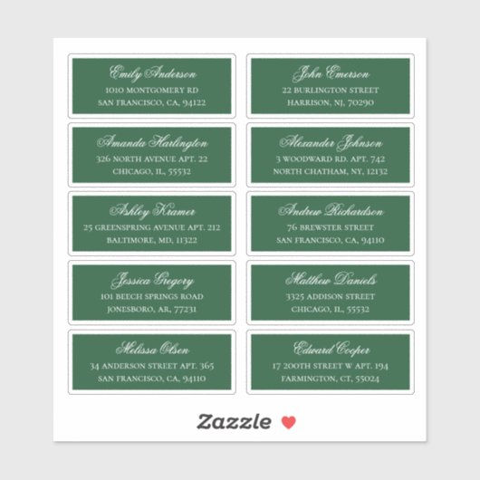 Groene gastnamen adres. Bruiloft verzendlabels Sticker (Vel)