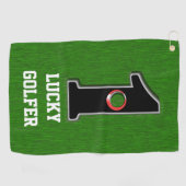 Groene gat in één Lucky Golfer maken met tekst Golfhanddoek (Horizontaal)