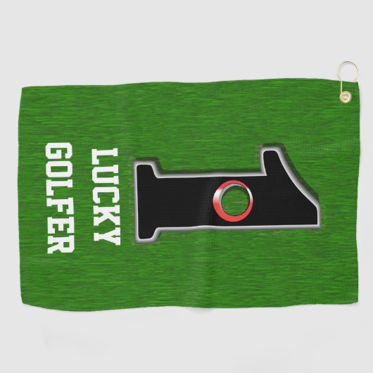 Groene gat in één Lucky Golfer maken met tekst Golfhanddoek (Horizontaal)