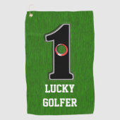 Groene gat in één Lucky Golfer maken met tekst Golfhanddoek (Voorkant)