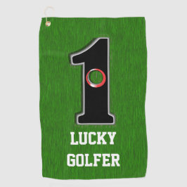 Groene gat in één Lucky Golfer maken met tekst Golfhanddoek