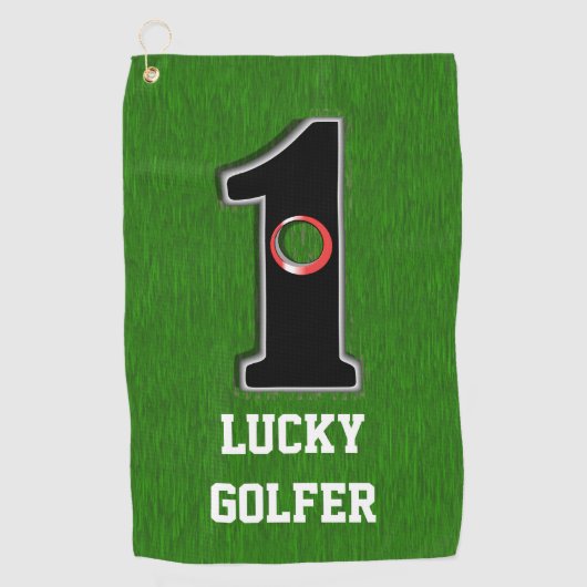 Groene gat in één Lucky Golfer maken met tekst Golfhanddoek (Voorkant)
