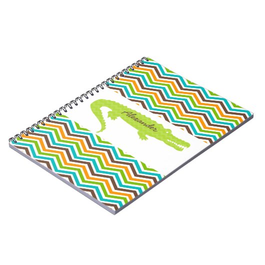 Groene Gator op Chevron gepersonaliseerd Notitiebo Notitieboek (Linkerzijde)