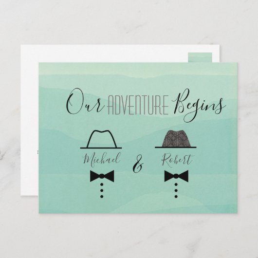 Groene Gay Bruiloft Save The Date Aankondigingskaart (Voorkant / Achterkant)