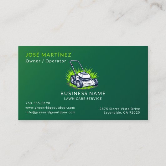 Groene gazon zorg maaien en service professional visitekaartje (Voorkant)