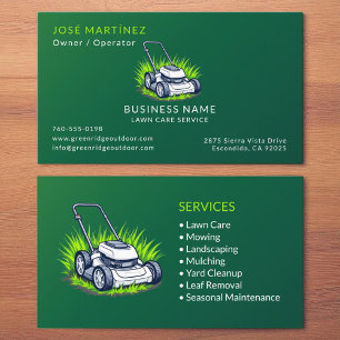 Groene gazon zorg maaien en service professional visitekaartje