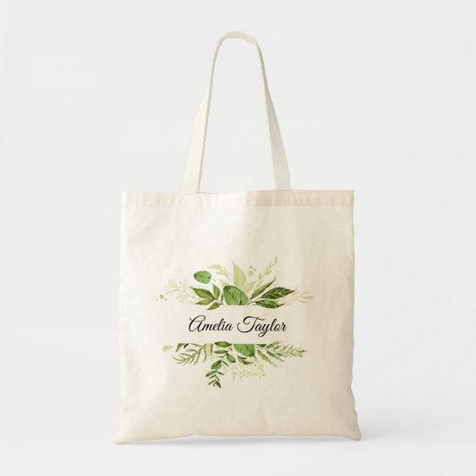 Groene gebladerte bladeren gepersonaliseerde bruid tote bag (Voorkant)