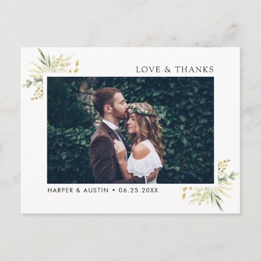 Groene gebladerte botanische bruiloft foto dank u briefkaart (Voorkant)