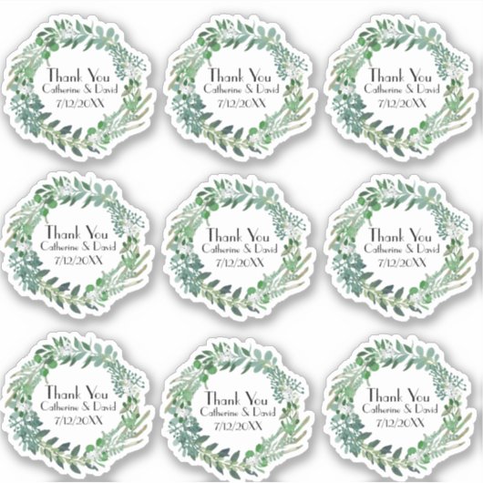 Groene gebladerte krans dank u set sticker (Voorkant)