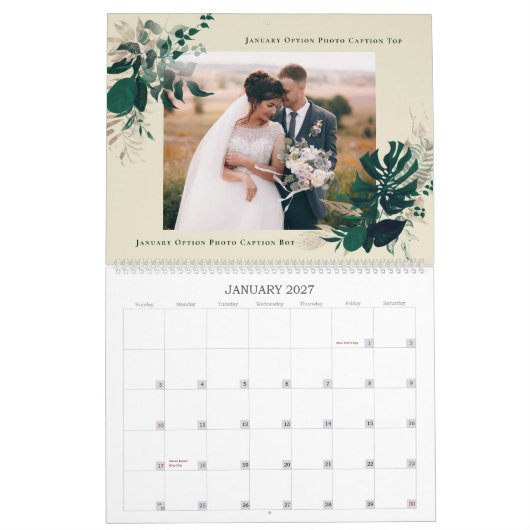 Groene gebladerte Passen getrouwd eerste jaar brui Kalender (Jan 2027)