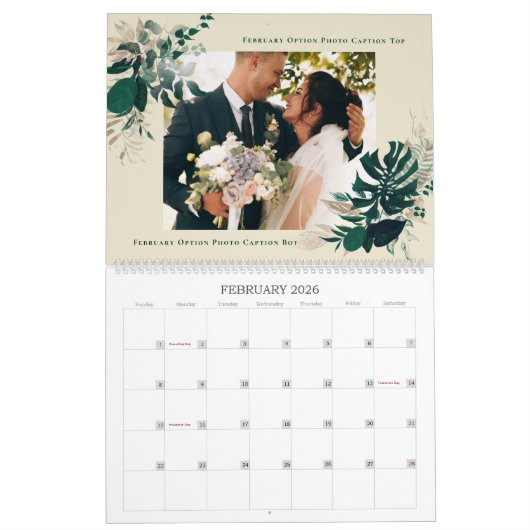 Groene gebladerte Passen getrouwd eerste jaar brui Kalender (Feb 2026)