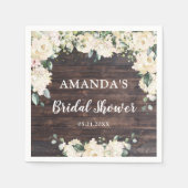 Groene gebladerte rustieke hout boho witte rozen servet (Voorkant)