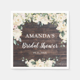 Groene gebladerte rustieke hout boho witte rozen servet