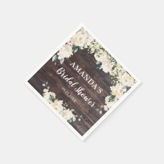 Groene gebladerte rustieke hout boho witte rozen servet (Hoek)