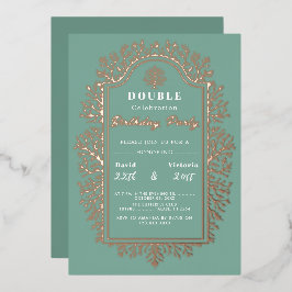 Groene geboorte. Double Celebration Folie vakantie Feestdagenkaart