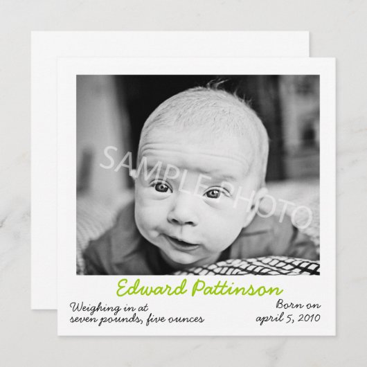 Groene geboorteaankondiging aankondiging (Voorkant / Achterkant)